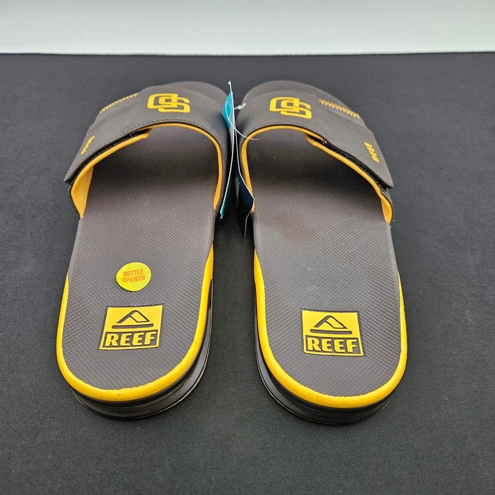 Reef Fanning Slide X MLB San Diego Padres Mens Sz 13 Brown Yellow Sandals CI8631